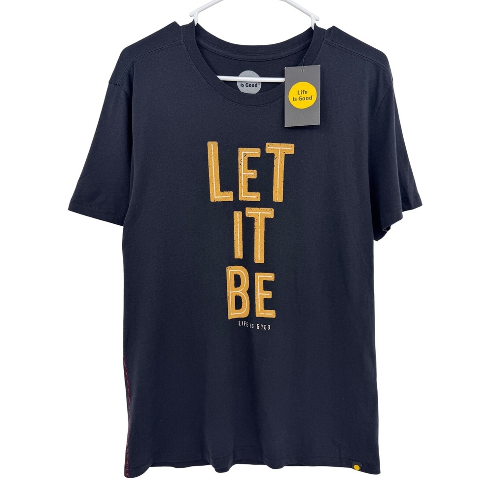 Life‎ is Good Let It Be Graphic T-Shirt Slim Fit Mens Medium Black Short Sleeve